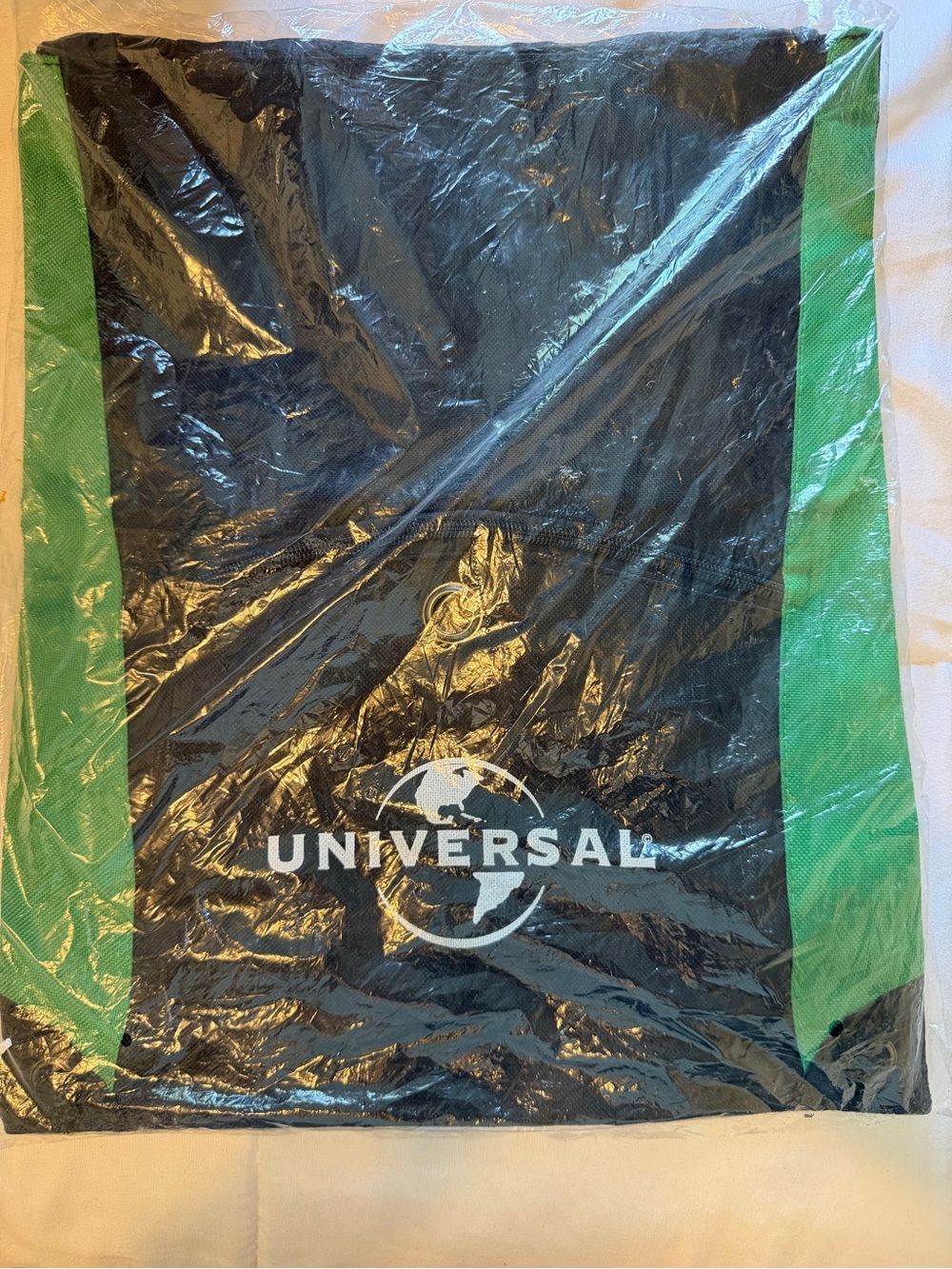 Universal Black/Green Drawstring Backpack with Front Zipper Pocket, Unisex